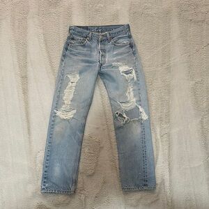 Levi's Light Blue Distressed Straight Jeans